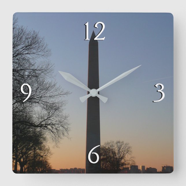 Washington Monument at Sunset in DC Square Wall Clock (Front)