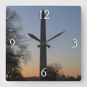 Washington Monument at Sunset Square Wall Clock
