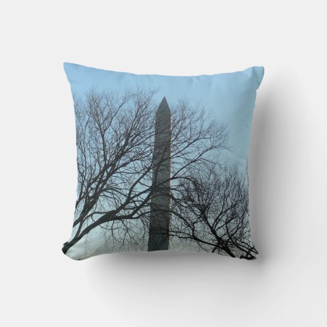 Washington Monument in Winter I Landscape Throw Pillow (Front)