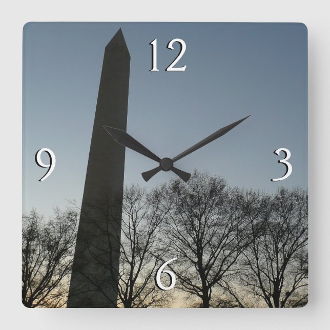 Washington Monument in Winter II Landscape Square Wall Clock (Front)