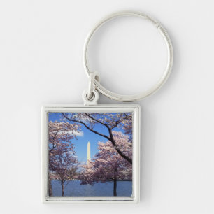 Washington Monument Through Cherry Blossoms Keychain