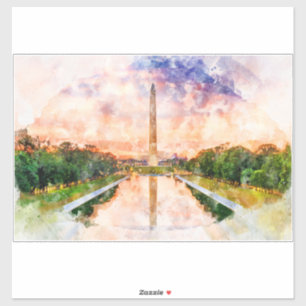 Washington Monument watercolor during sunset