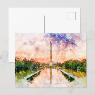 Washington Monument watercolor during sunset Postcard