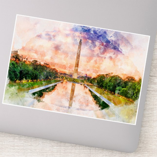Washington Monument Watercolor Sunset Reflection (Washington Monument Watercolor Sunset Reflection. Sticker)