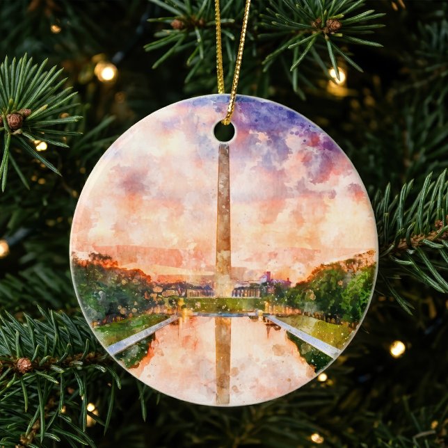 Washington Monument Watercolor Sunset Reflection Ceramic Ornament (Washington Monument Watercolor Sunset Reflection. Ceramic Ornament)