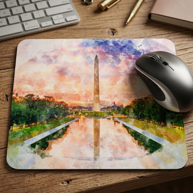 Washington Monument Watercolor Sunset Reflection Mouse Pad (Washington Monument Watercolor Sunset Reflection. Mouse Pad)