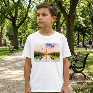 Washington Monument Watercolor Sunset Reflection T-Shirt