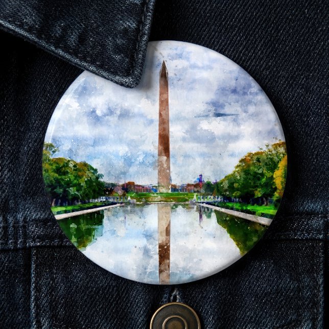 Washington Monument Watercolor with Reflection 6 Inch Round Button (Washington Monument Watercolor with Reflection. Button)