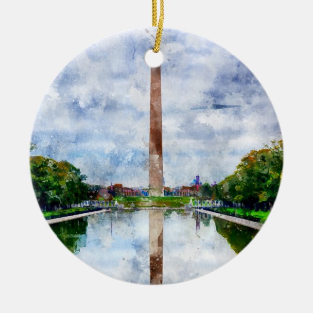 Washington Monument watercolor with reflection Ceramic Ornament (Front)