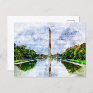 Washington Monument watercolor with reflection Postcard