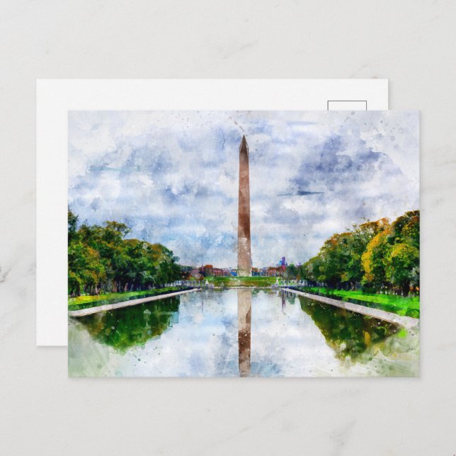Washington Monument watercolor with reflection Postcard (Front/Back)