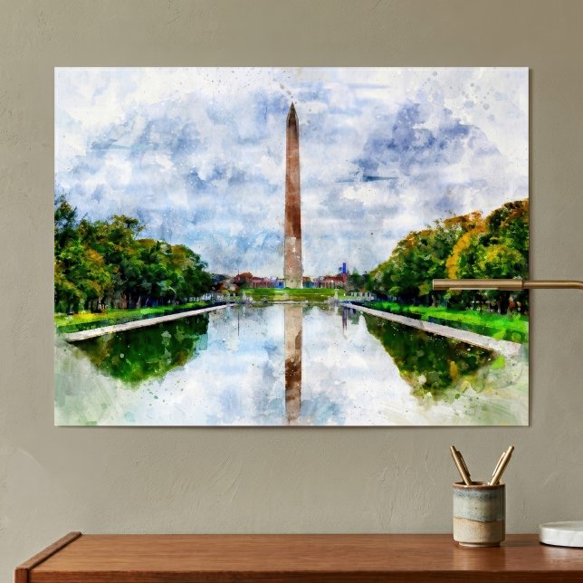 Washington Monument Watercolor with Reflection Poster (Washington Monument Watercolor with Reflection. Poster)