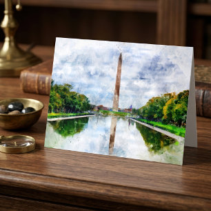 Washington Monument Watercolor with Reflection Thank You Card