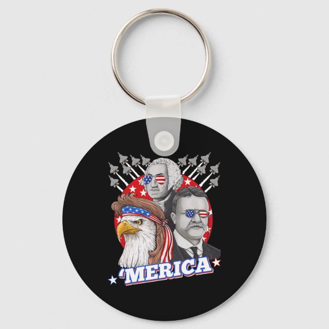 Washington Roosevelt Bald Eagle 4th Of July Patrio Keychain (Front)