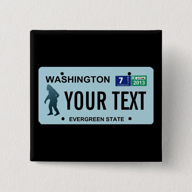 Washington Sasquatch License Plate 2 Inch Square Button (Front)