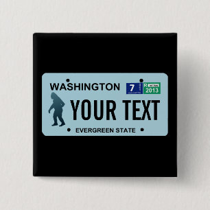 Washington Sasquatch License Plate 2 Inch Square Button
