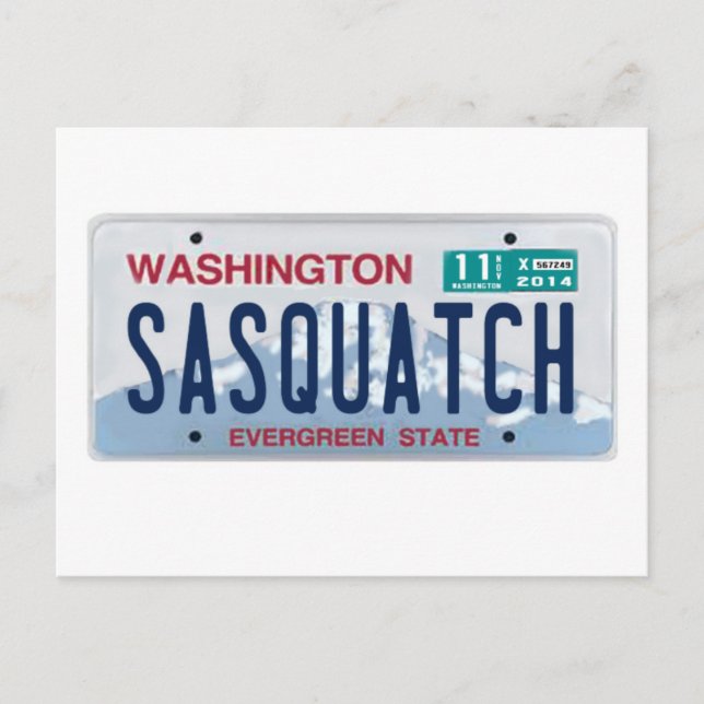 Washington Sasquatch License Plate Postcard (Front)