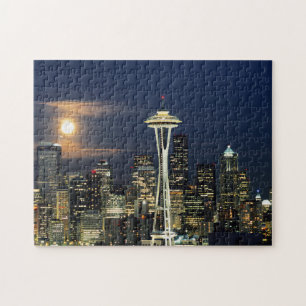 Washington, Seattle, Skyline at night from Kerry 1 Jigsaw Puzzle