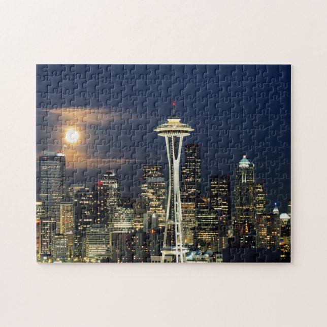 Washington, Seattle, Skyline at night from Kerry 1 Jigsaw Puzzle (Horizontal)