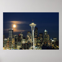 Washington, Seattle, Skyline at night from Kerry 1