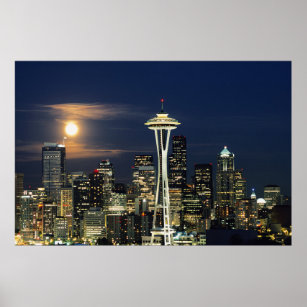 Washington, Seattle, Skyline at night from Kerry 1 Poster