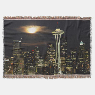 Washington, Seattle, Skyline at night from Kerry 2 Throw Blanket