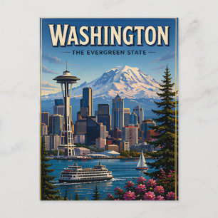 Washington Seattle Skyline Mountain Waterfront Postcard