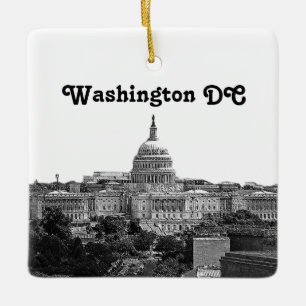 Washington Skyline Etched Ceramic Ornament