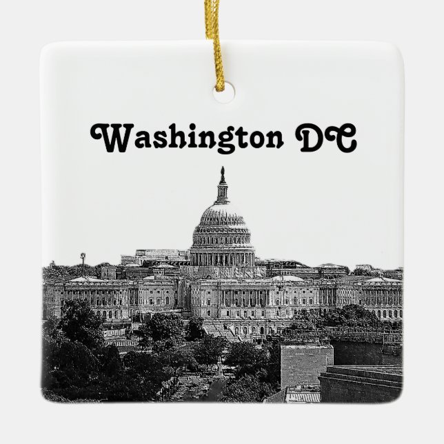 Washington Skyline Etched Ceramic Ornament (Front)