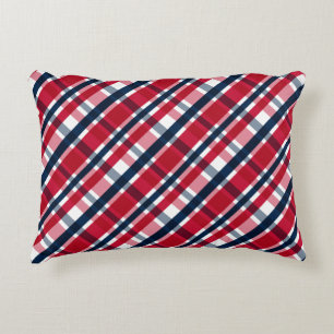 Washington Sports Fan Red White Blue Plaid Accent Pillow
