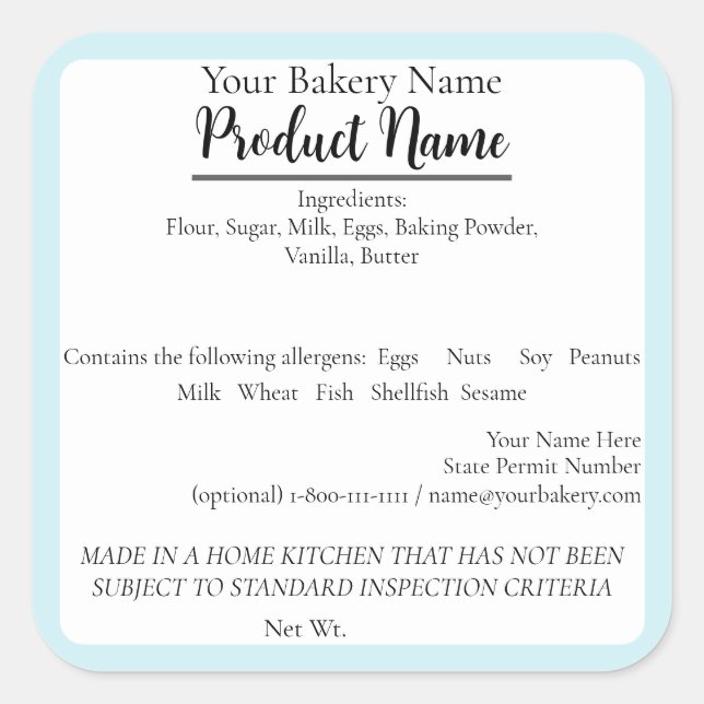 Washington St. Cottage Food Business Baking Label (Front)