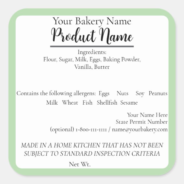 Washington St. Cottage Food Business Baking Label (Front)