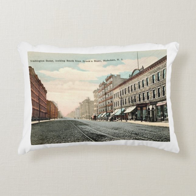 Washington St., Hoboken, New Jersey Vintage Accent Pillow (Front)