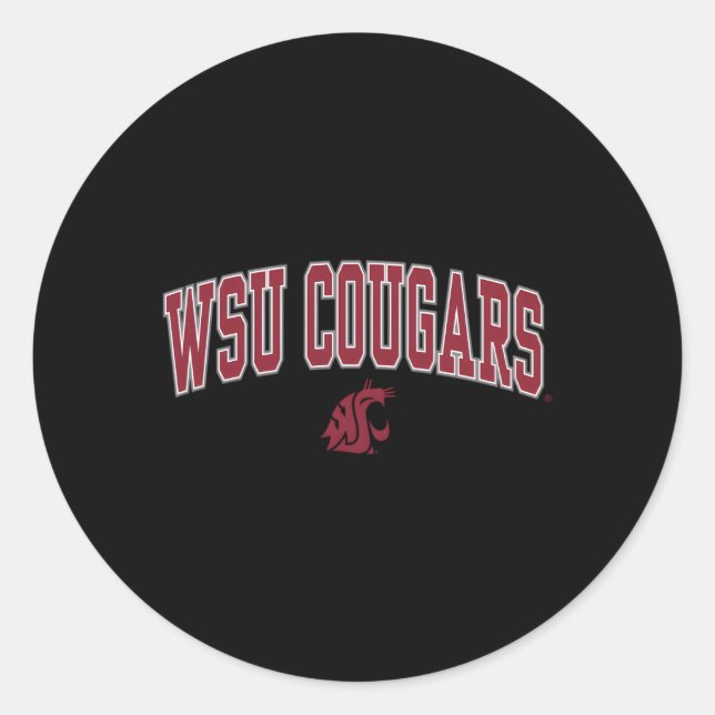 Washington State Cougars Arch Over Black Classic Round Sticker (Front)