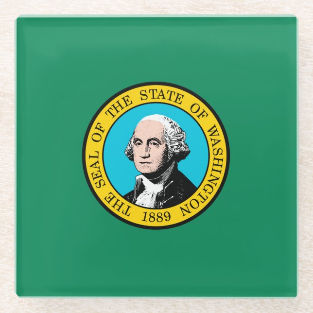 Washington State Flag Design Decor Glass Coaster (Front)