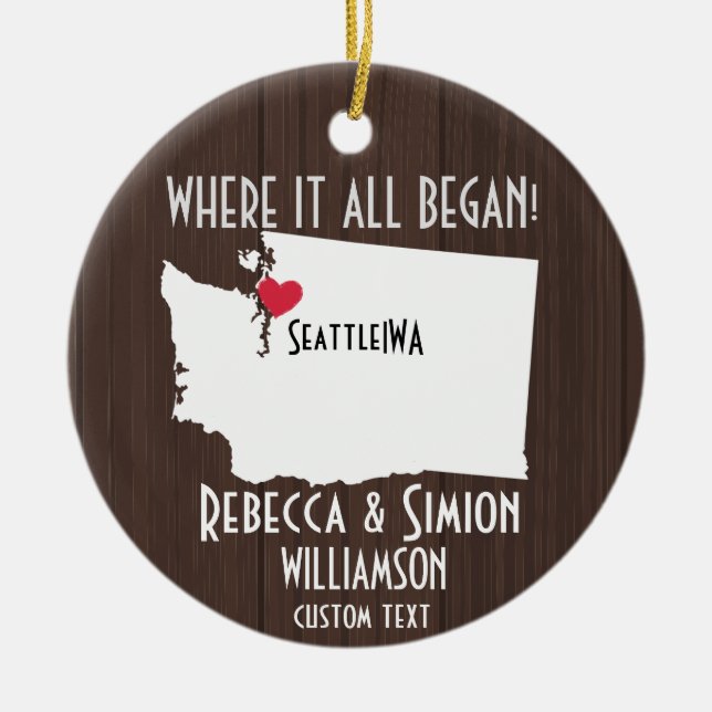 Washington State Love Custom Map New Couple  Ceramic Ornament (Front)
