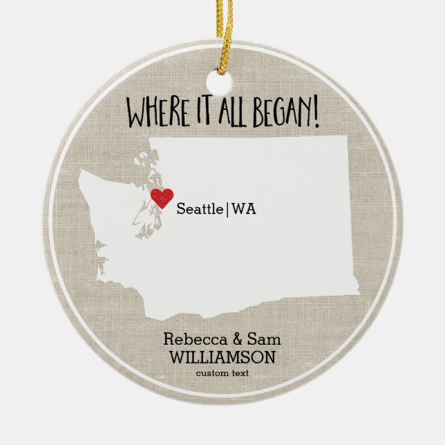 Washington State Love Custom Map New Couple Ceramic Ornament (Front)