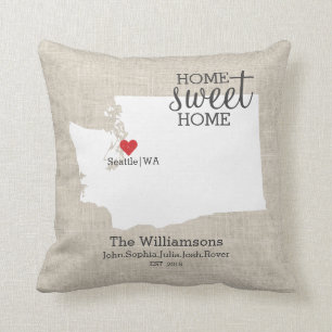 Washington State Love Home Sweet Home Custom Map Throw Pillow