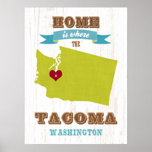 Washington State Map Art- Love Tacoma Art Poster