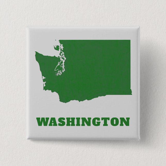 Washington State Map Green and White Square Button (Front)