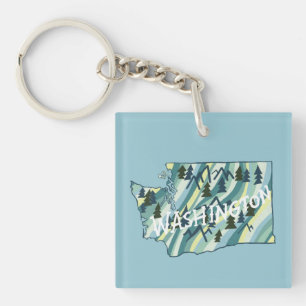 Washington State Map Illustration Keychain
