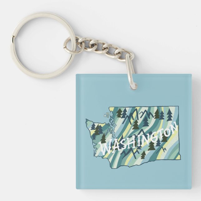 Washington State Map Illustration Keychain (Front)
