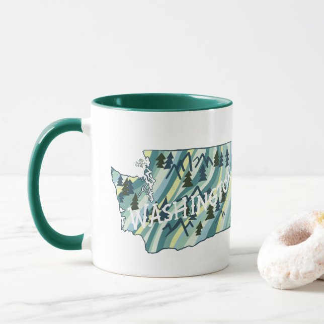 Washington State Map Illustration Mug (With Donut)