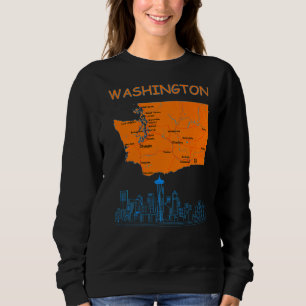 Washington State Map Major Cities City Skyline Of Sweatshirt