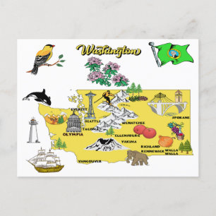 Washington state Map with Tourist Destinations Postcard