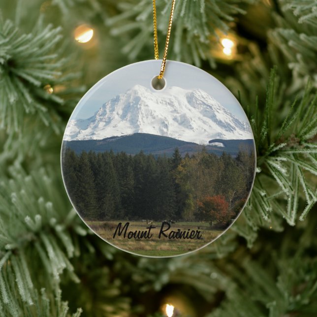 Washington State Mount Rainier Landscape Ceramic Ornament (Tree)