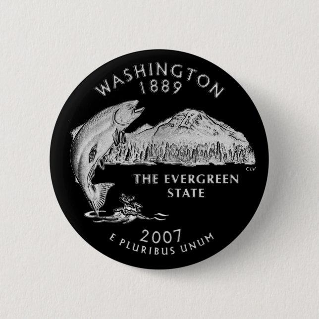 Washington State Quarter Black 2 Inch Round Button (Front)