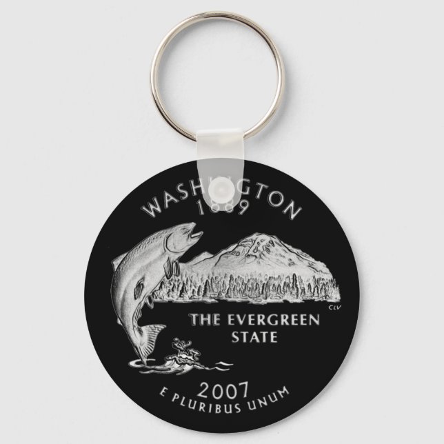 Washington State Quarter Black Background Keychain (Front)
