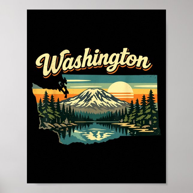 Washington State Sunset Mountain Forest Lake Scene Poster (Front)