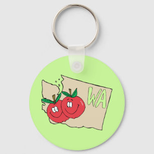 Washington State WA Cartoon Map with Apple Art Keychain